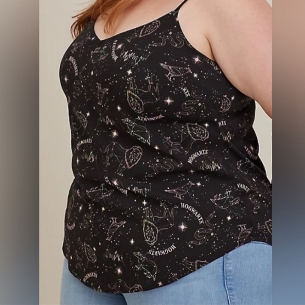 NWT HARRY POTTER AVA CAMI - STRETCH CHALLIS CONSTELLATION BLACK black To…